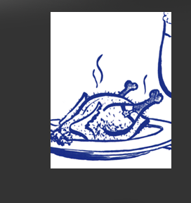 Gr&ouml;&szlig;ere Abbildung Ausschnitt Tusche-Zeichnung "gegrilltes H&auml;hnchen"
