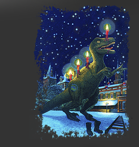 Gr&ouml;&szlig;ere Abbildung Wachskreide-Zeichnung "Weihnachts-Dino"